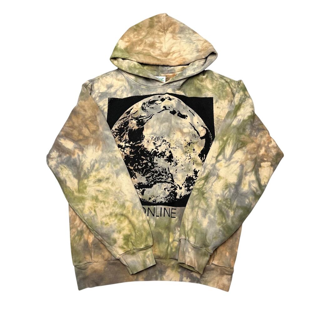 Online Ceramics Earth Moon Logo Hoodie Men's Medium Tie Dyed Stonewashed